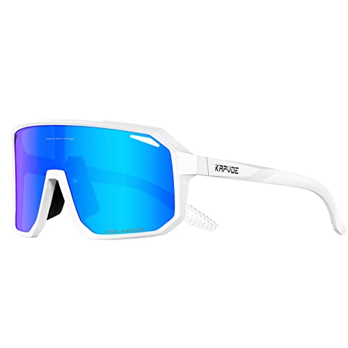 KAPVOE Fahrradbrille Polarisiert Herren Damen Sonnenbrille Sportbrille Radbrille Sportsonnenbrillen Radsportbrille Radfahren MTB Brille Rennrad Triathlon Laufen Wandern Volleyball Bergsteigen Blau von KAPVOE