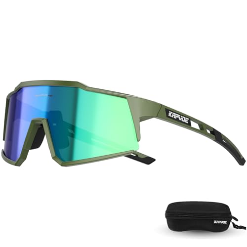 KAPVOE Polarisiert Fahrradbrille Uv400 Schutz TR90 Rahmen Sportsonnenbrille Sportbrille für Herren Damen Sport Radfahren MTB Radbrille Fahren Baseball Radsport Laufen Grün 20 von KAPVOE