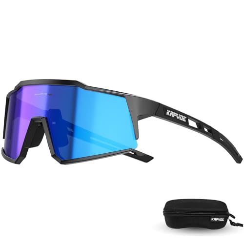 KAPVOE Polarisiert Fahrradbrille Uv400 Schutz TR90 Rahmen Sportsonnenbrille Sportbrille für Herren Damen Sport Radfahren Blau Schwarz 02 von KAPVOE