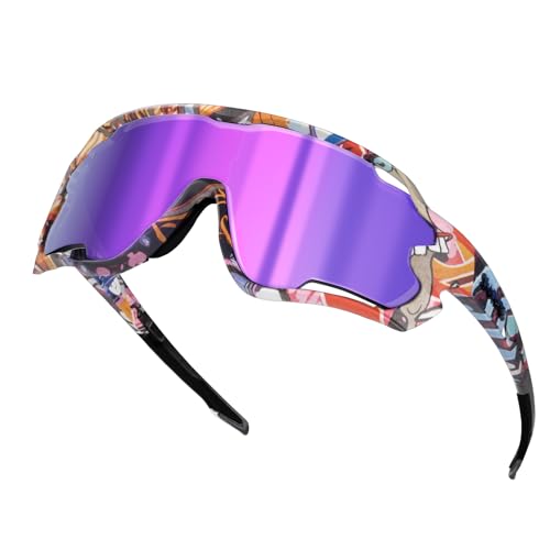 KAPVOE Radfahren Sonnenbrille mit 5 austauschbaren Gläsern Polarisiert Männer Frauen Baseball Sportbrille UV400 TR90 Laufen Fußball Fahren MTB Angeln Golf 12 von KAPVOE