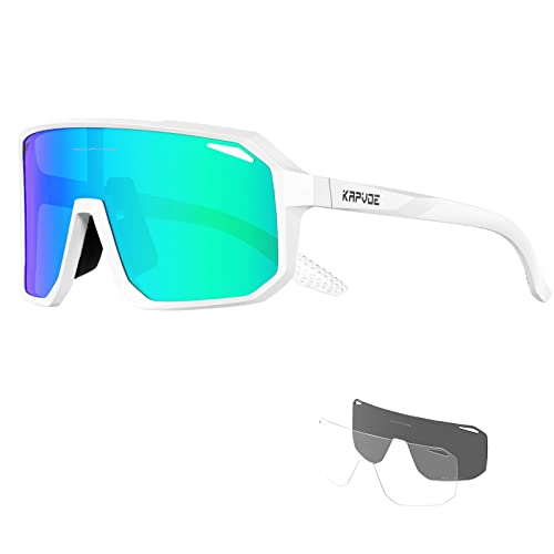 KAPVOE Polarisiert Fahrradbrille Herren Damen Sonnenbrille 3 Wechselgläsern TR90 Sportbrille Radfahren MTB Radbrille Laufen Wandern Golf Baseball Volleyball Tennis Angeln Softball Bergsteigen Grün von KAPVOE