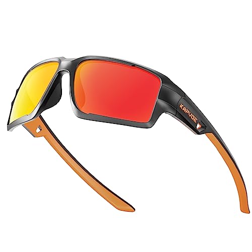 KAPVOE Polarisierte Sonnenbrillen Fahrradbrille Radsportbrillen Sportbrille für damen herren TR90 Rahmen für Männer Frauen Rot Schwarz 03 von KAPVOE
