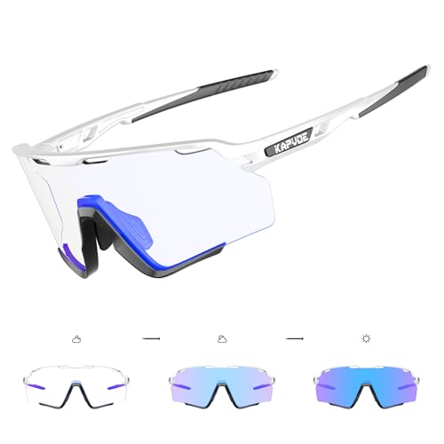 KAPVOE Selbsttönend Fahrradbrille Photochromatische Radbrille MTB Brille Herren Damen Klar Sportbrille Rennrad Sonnenbrille Radsport Laufen Golf Baseball Wandern Volleyball Tennis Angeln Softball BL05 KAPVOE Selbsttönend Fahrradbrille Photochromatische Radbrille MTB Brille Herren Damen Klar Sportbrille Rennrad Sonnenbrille Radsport Laufen Golf Baseball Wandern Volleyball Tennis Angeln Softball BL05 von KAPVOE