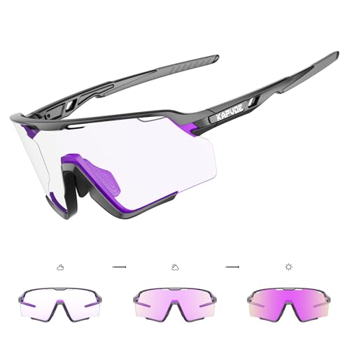 KAPVOE Selbsttönend Fahrradbrille Photochromatische Radbrille MTB Brille Herren Damen Klar Sportbrille Rennrad Sonnenbrille Radsport Laufen Golf Baseball Wandern Volleyball Tennis Angeln Softball PU03 von KAPVOE