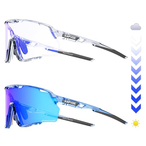 KAPVOE Selbsttönend Fahrradbrille Photochromatische Radbrille MTB Brille Herren Damen Klar Sportbrille Rennrad Sonnenbrille Radsport Laufen Golf Baseball Wandern Volleyball Tennis Angeln Softball 71 KAPVOE Selbsttönend Fahrradbrille Photochromatische Radbrille MTB Brille Herren Damen Klar Sportbrille Rennrad Sonnenbrille Radsport Laufen Golf Baseball Wandern Volleyball Tennis Angeln Softball 71 von KAPVOE