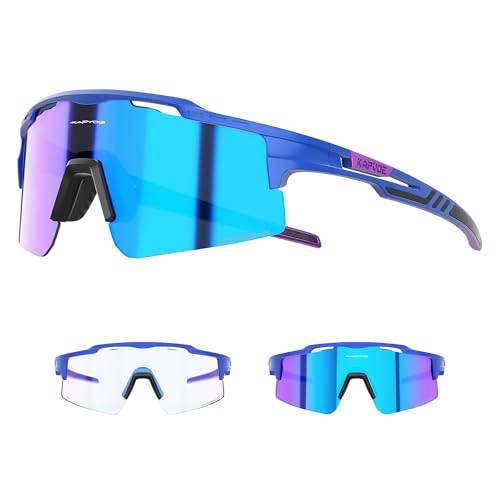 KAPVOE Selbsttönend Fahrradbrille Photochromatische UV400 Schutz Klar Sportsonnenbrille für Herren Damen Sport Radfahren MTB Radbrille Sportbrille Fahren Baseball Laufen Angeln Golf Blau 07 KAPVOE Selbsttönend Fahrradbrille Photochromatische UV400 Schutz Klar Sportsonnenbrille für Herren Damen Sport Radfahren MTB Radbrille Sportbrille Fahren Baseball Laufen Angeln Golf Blau 07 von KAPVOE