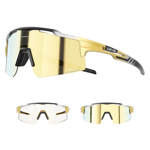 KAPVOE Selbsttönend Fahrradbrille Photochromatische UV400 Schutz Klar Sportsonnenbrille für Herren Damen Sport Radfahren MTB Radbrille Sportbrille Fahren Baseball Laufen Angeln Golf Gold 13 von KAPVOE