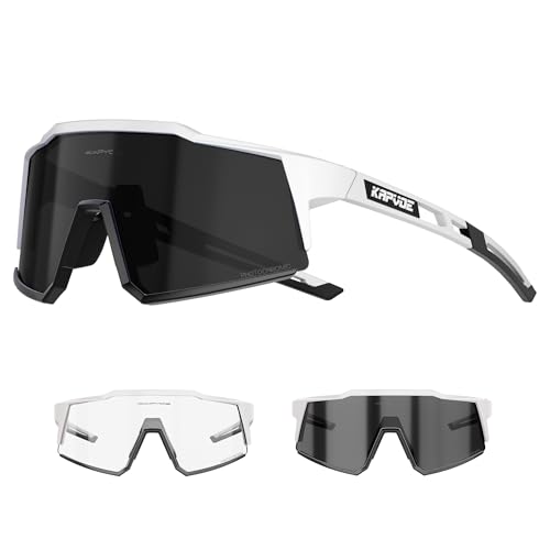 KAPVOE Photochromatische Selbsttönend Fahrradbrille TR90 Rahmen für Herren Damen Klar Sportsonnenbrille Sport Radfahren MTB Radbrille Sportbrille Fahren Baseball Laufen klar Weiß 09 von KAPVOE