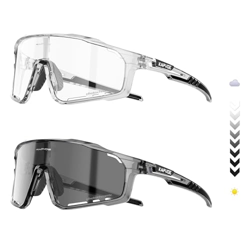 KAPVOE Selbsttönende Fahrradbrille Photochromatisch Sport-Sonnenbrille für Männer und Frauen klare UV400 Linse für Radfahren Laufen Autofahren Baseball und Golf auf dem Mountainbike 60 KAPVOE Selbsttönende Fahrradbrille Photochromatisch Sport-Sonnenbrille für Männer und Frauen klare UV400 Linse für Radfahren Laufen Autofahren Baseball und Golf auf dem Mountainbike 60 von KAPVOE