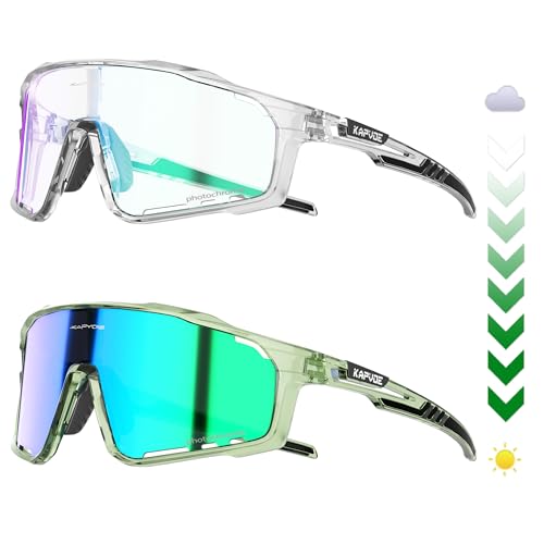 KAPVOE Selbsttönende Fahrradbrille Photochromatisch Sport-Sonnenbrille für Männer und Frauen klare UV400 Linse für Radfahren Laufen Autofahren Baseball und Golf auf dem Mountainbike 63 KAPVOE Selbsttönende Fahrradbrille Photochromatisch Sport-Sonnenbrille für Männer und Frauen klare UV400 Linse für Radfahren Laufen Autofahren Baseball und Golf auf dem Mountainbike 63 von KAPVOE