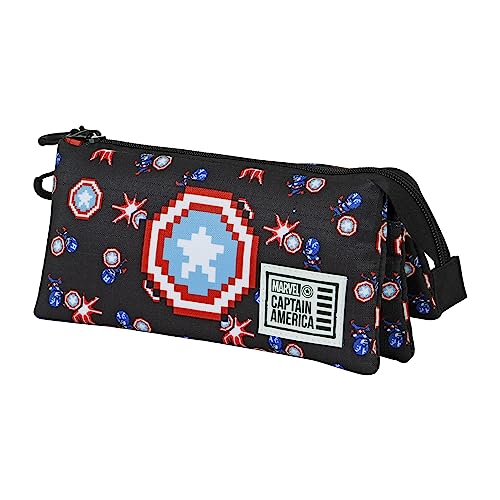 Captain America Captain Pixel-ECO Dreifach Federmäppchen, Schwarz von Marvel