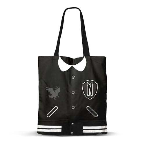 Wednesday Varsity-Shopping Bag Einkaufstasche, Schwarz von KARACTERMANIA