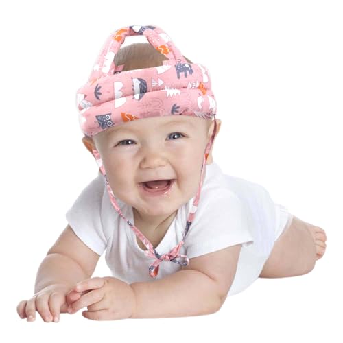 Baby Helm Schutzhelm,Baby Helm zum Krabbeln,Baumwolle Hut,Kopfschutzmütze,Verstellbarer Kopfschutz,Anti-Kollision Baby Helm,Verstellbarer Schutzhelm für Den Kopf(Rosa) von KARELLS