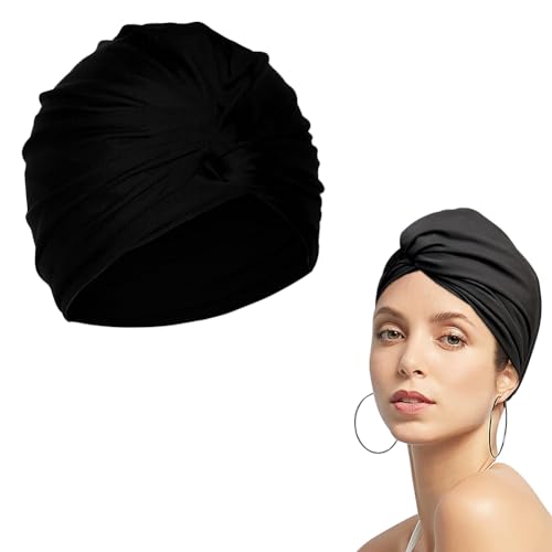 Badekappe, Badekappe für Damen, Schwimmkappe, Schwimmkappe, Badekappe, Turban aus plissiertem Stoff, Badekappe, Badekappe, Schwarz von KARELLS