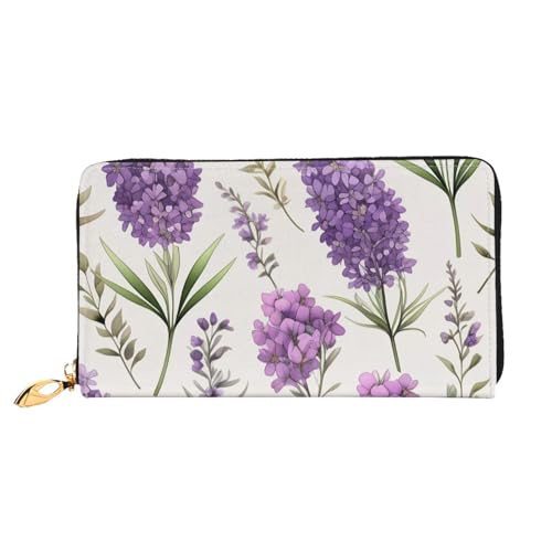 KARFPP Rechteckige Premium-Geldbörse mit Augenaufdruck, luxuriös, modisch und funktional, Geschenk für jeden Anlass, Violette Lavendelfarbene Blumen, Einheitsgröße von KARFPP