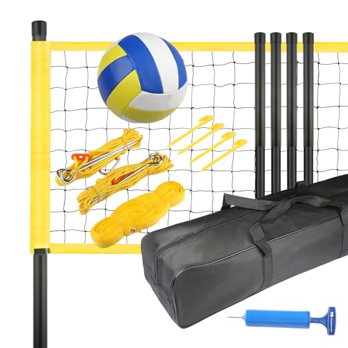 Tragbares Volleyballnetz-Set – KARROBOU höhenverstellbare Stangen, professionelles Sportsystem mit Tragetasche und Pumpe für den Außenbereich, Strand, Hinterhof von KARROBOU