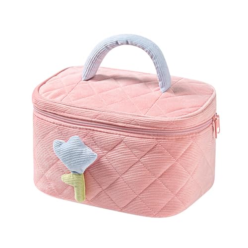 KASESSS Blume Kosmetiktasche, Kawaii Schminktasche, Makeup Bag mit Blumenmuster, Groß Make Up Bag Damen, Aus Weichem Baumwollmaterial Make up Tasche, Cute Beauty Cosmetic Bag für Frauen und Mädchen von KASESSS