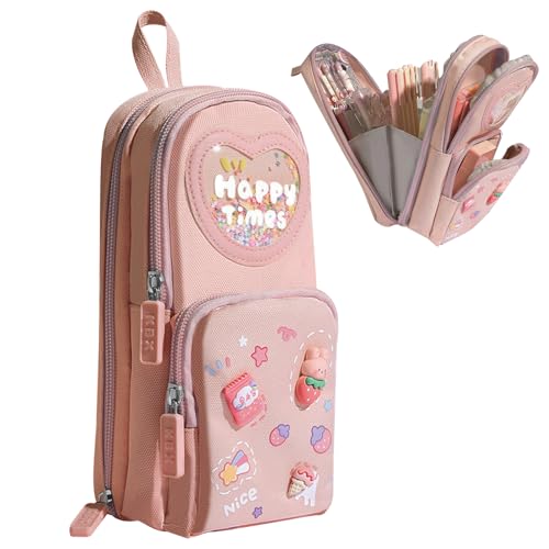 KASESSS Federmäppchen, Schulmäppchen, Federmappe, Mini-Schulranzen Federmäppchen Mädchen, 6 Fach Federtasche, Etui mit Dekorativen Aufnähern, Mäppchen Aesthetic für Mädchen Teenager Schule, Büro von KASESSS