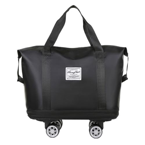 Faltbare Gepäcktasche, erweiterbar, mit Rolltuch, Trocken-Nass-Trennung, große Kapazität, Wochenendtasche, faltbare Gepäcktasche, Schwarz von KASFDBMO