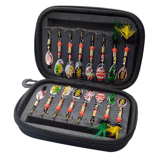 KASFDBMO 16Pcs Spinner Köder Set Forelle Angeln Lockt Mit Haken Pailletten Köder Angeln Jigs Löffel Lockt Harte Metall Köder Mit Box von KASFDBMO