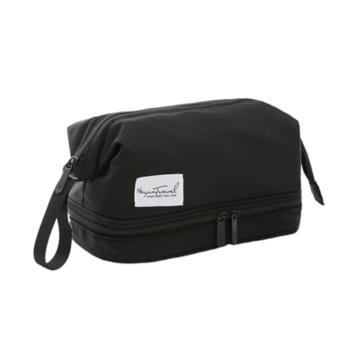 KASFDBMO Große Make-up-Tasche, doppellagig, Reise-Kulturbeutel, Kosmetiktasche, Aufbewahrung für Damen und Mädchen, Schwarz , S von KASFDBMO