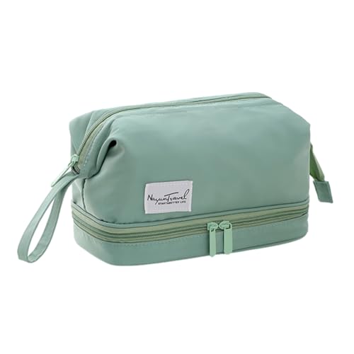 KASFDBMO Große Make-up-Tasche, doppellagig, Reise-Kulturbeutel, Kosmetiktasche, Aufbewahrung für Damen und Mädchen, grün, L von KASFDBMO