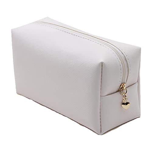 KASFDBMO Make-up-Tasche für Damen, PU-Leder, praktische Kosmetiktasche, Kosmetiktasche, Kosmetiktasche, Kosmetiktasche, Organizer für Reisen, weiß von KASFDBMO