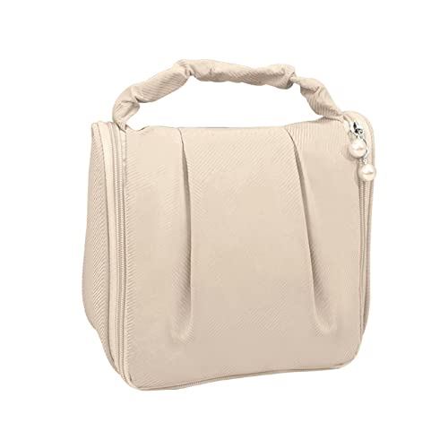 KASFDBMO Reise-Kosmetik-Make-up-Tasche, Nylon, Kulturbeutel für Koffer, Aufbewahrung, zum Aufhängen, beige von KASFDBMO