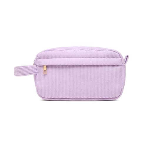 KASFDBMO Reise-Make-up-Tasche mit Griff, Reißverschluss, Kulturbeutel, großes Fassungsvermögen, Cord-Kosmetiktasche für Beauty-Artikel, violett von KASFDBMO