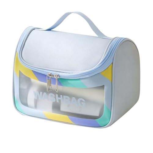 KASFDBMO Tragbare Reise-Kulturbeutel, Make-up-Tasche, PVC, Kulturbeutel, Kosmetiktasche, großes Fassungsvermögen, lässiger Aufbewahrungshalter für Damen und Mädchen, blau von KASFDBMO