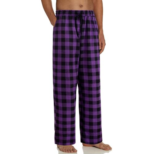 KATIAK Herren Pyjama,Mens Pyjama Bottoms,Men's Lightweight Purple Plaid Casual Pants Bottom,Relaxed Fit Loungewear Pyjama Pants,Soft Lounge Pants Cotton Pjs Nightwear Trousers with Pockets,M von KATIAK