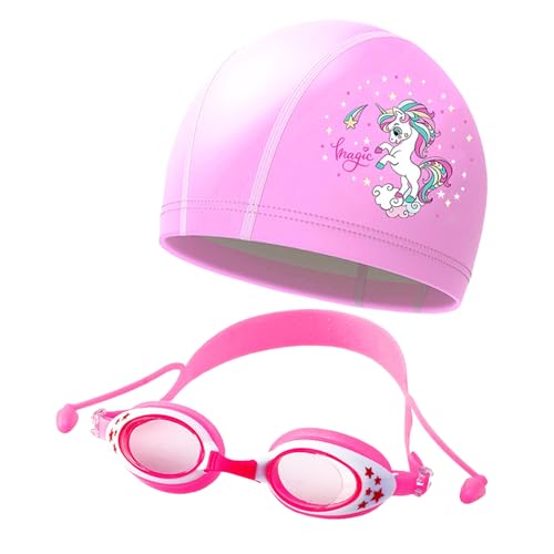 KATVVYE Kinder Badekappe und Brille Set, Silikon Plug Goggles, Badekappe und Schwimmbrille, UV-Schutz mit Ohrstöpseln für Kinder von 3-15 Jahren von KATVVYE