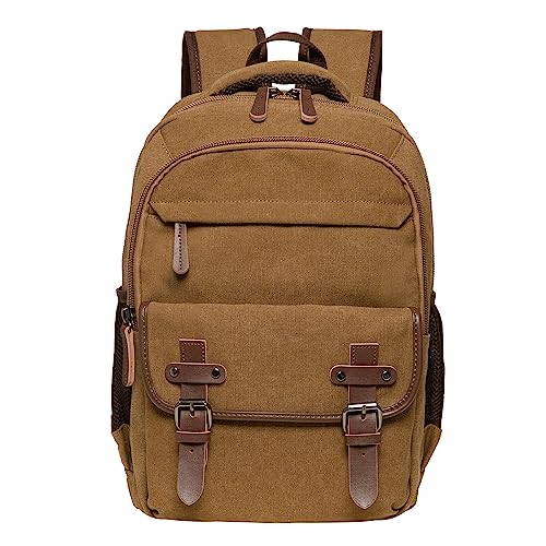 KAUKKO Canvas Freizeit Rucksack für Damen Herren, Vintage Wanderrucksack mit 14 Zoll Laptopfach für Arbeit, Ausflüge, 24L, Khaki-KS28 von KAUKKO