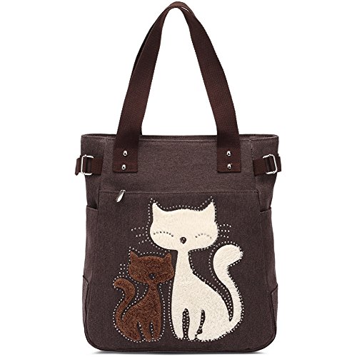 KAUKKO Canvas Handtaschen Niedliche Katzen Shopper Schultertasche Frauen Ideal Geschenk für Mädchen, Damen, Katzen Liebhaber, Kaffee-93 KAUKKO Canvas Handtaschen Niedliche Katzen Shopper Schultertasche Frauen Ideal Geschenk für Mädchen, Damen, Katzen Liebhaber, Kaffee-93 von KAUKKO