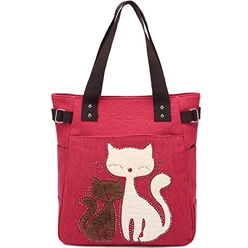 KAUKKO Canvas Handtaschen Niedliche Katzen Shopper Schultertasche Frauen Mädchen, Damen, Katzen Liebhaber, Rot-93 KAUKKO Canvas Handtaschen Niedliche Katzen Shopper Schultertasche Frauen Mädchen, Damen, Katzen Liebhaber, Rot-93 von KAUKKO