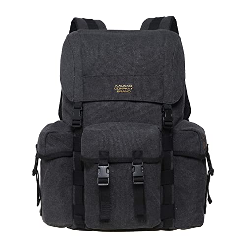KAUKKO Canvas Retro Rucksack Damen Herren, Vintage Jagdrucksack Wanderrucksack mit 14 Zoll Laptopfach für Arbeit, Ausflüge, Uni, 18L, Schwarz-K1017 KAUKKO Canvas Retro Rucksack Damen Herren, Vintage Jagdrucksack Wanderrucksack mit 14 Zoll Laptopfach für Arbeit, Ausflüge, Uni, 18L, Schwarz-K1017 von KAUKKO