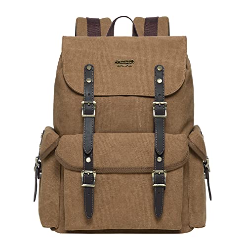 KAUKKO Canvas Retro Rucksack Damen Herren, Vintage Jagdrucksack Wanderrucksack mit 14 Zoll Laptopfach für Arbeit, Ausflüge, Uni, 20L, Khaki-FP703 KAUKKO Canvas Retro Rucksack Damen Herren, Vintage Jagdrucksack Wanderrucksack mit 14 Zoll Laptopfach für Arbeit, Ausflüge, Uni, 20L, Khaki-FP703 von KAUKKO
