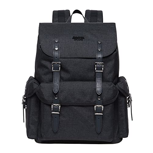 KAUKKO Retro Rucksack Damen Herren, Vintage Jagdrucksack Wanderrucksack mit 14 Zoll Laptopfach für Arbeit, Ausflüge, Uni, 20L, Schwarz-FP703 KAUKKO Retro Rucksack Damen Herren, Vintage Jagdrucksack Wanderrucksack mit 14 Zoll Laptopfach für Arbeit, Ausflüge, Uni, 20L, Schwarz-FP703 von KAUKKO