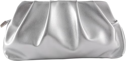 Abendtasche für Frauen Geraffte Clutch Purse Abnehmbare Metallkette Crossbody Bag (Silber) von KAYLEEKANG