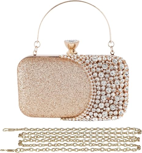 Damen Diamant verkrustete Abendtasche Abend Kristall Clutch Glitter Pailletten Handtaschen Bankett Clutch Bag (Gold) von KAYLEEKANG