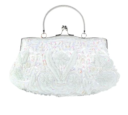 Frauen Vintage Handmade Beaded Abend Handtasche Beaded Handtasche Hochzeit Tasche (Weiß) von KAYLEEKANG