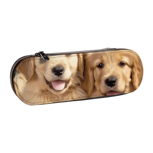 KCGSDEGV Golden Retriever Federmäppchen für Schule, Mädchen, Jungen, niedliches Leder-Federmäppchen mit Reißverschluss, für Schreibwaren, Organizer-Box, Schwarz , Einheitsgröße, Schulranzen von KCGSDEGV