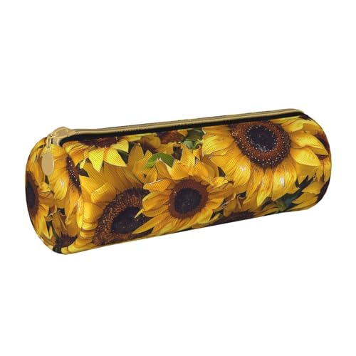 KCGSDEGV Rundes Federmäppchen mit Sonnenblumen-Motiv, niedliches Leder-Federmäppchen, Stiftetasche, Schreibwaren-Organizer, Box für Schule, Mädchen, Jungen, weiß, Einheitsgröße, Schulranzen von KCGSDEGV