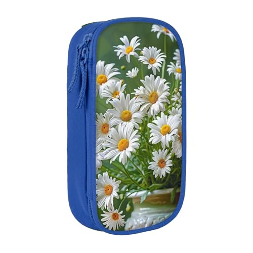 KCGSDEGV Schwarzes Federmäppchen mit Blumen- und Gänseblümchen-Druck, großes Fassungsvermögen, niedliches Federmäppchen, Schreibwaren-Organizer, Box für Schule, Mädchen, Jungen, blau, Einheitsgröße, von KCGSDEGV