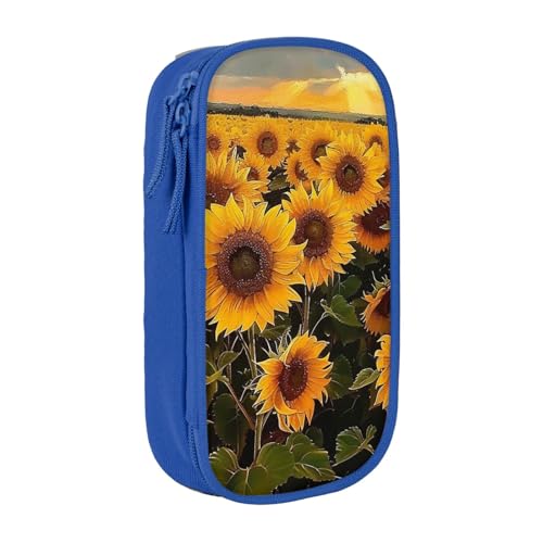 KCGSDEGV Schwarzes Federmäppchen mit Sonnenblumen-Druck, großes Fassungsvermögen, niedliches Federmäppchen, Schreibwaren-Organizer, Box für Schule, Mädchen, Jungen, blau, Einheitsgröße, Schulranzen von KCGSDEGV