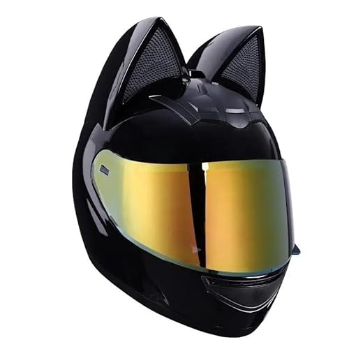 Integralhelm - Motorradhelm Integralhelm, Motorradhelm Offenes Gesicht, Integralhelm(BK-Gold Visor,M) von KCHYCV