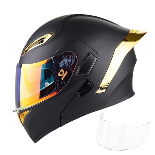 Integralhelm - Motorradhelm Integralhelm, Motorradhelm Offenes Gesicht, Integralhelm(Gold with Clear Lens,M) von KCHYCV