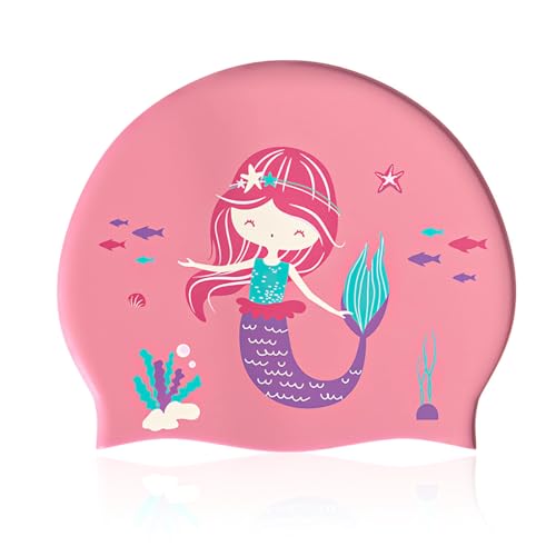 Badekappe Mädchen,wasserdichte Kinder Badekappe Silikon Elastische Mädchen Schwimmmütze Badekappe Mädchen,wasserdichte Kinder Badekappe Silikon Elastische Mädchen Schwimmmütze von KCOQINA