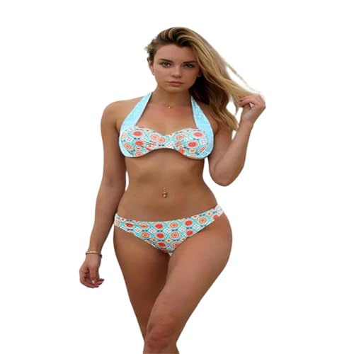 KCYSLY Badeanzug Damen Women Beachwear Floraldruck Bikini Neckholder Hals Biege Badeanzug Badeanzug-Orange-M von KCYSLY