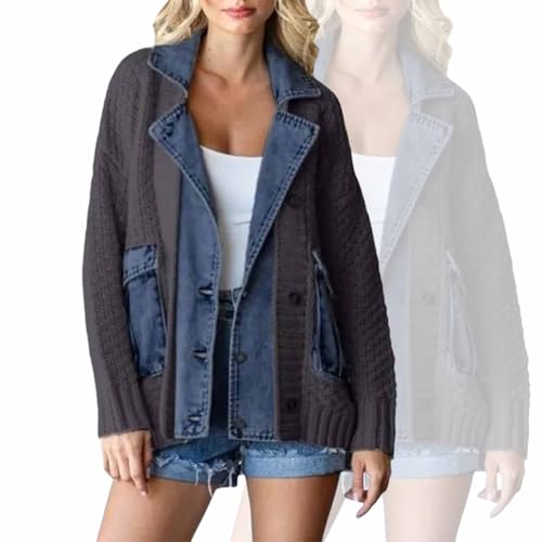 Dearlassie The Denim Cardigan mit Taschen, Dearlassie Denim Cardigan, Dearlassie Cardigan mit Denim für Frauen, Autumn Long Denim Knit Cardigan Sweaters for Women (1Stück-C,L_) von KDAKSA